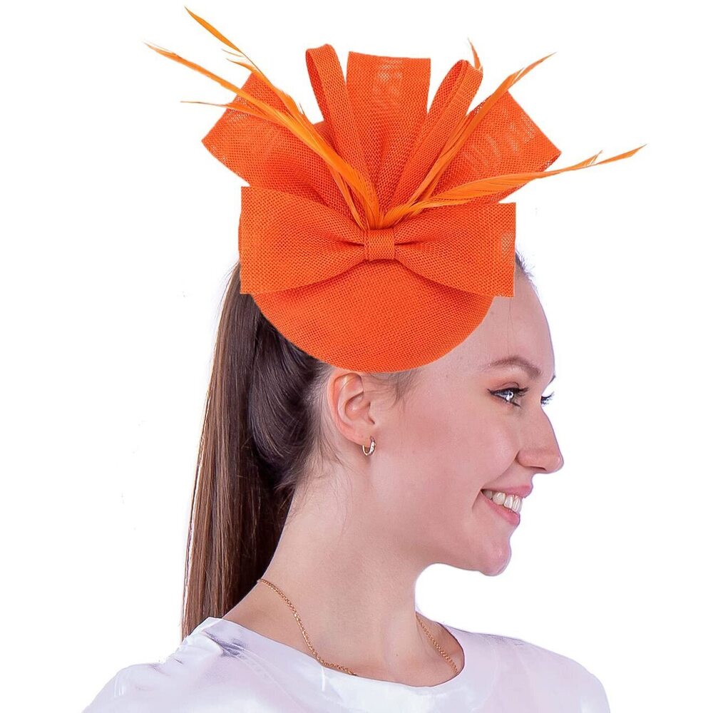 8912 Womens Fascinator Hat Sinamay Pillbox Flower Feather Tea Party Derby
